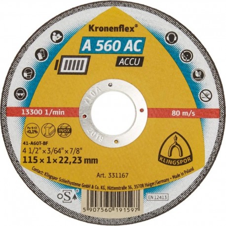 Meule à tronçonner A 560 AC 115x1mm KLINGSPOR 1 PCS