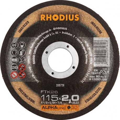 Disque de coupe FTK26 115 x 2,0mm coudé Rhodius(Par 25)