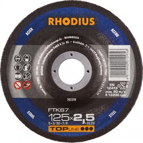 Disque de coupe FTK67 125 x 2,5mm coudé Rhodius(Par 25)