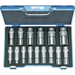 Composition de douilles 1/2'', modèle long, 15 pièces, Contenu : 10 12 13 14 15 16 17 18 19 21 22 24 27 30 32 mm