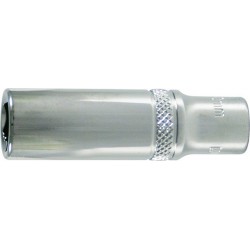 Douille 1/4'', modèle long, poli, Cote s/plats : 13 mm, Long. 50 mm