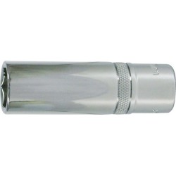 Douille 1/2'', modèle long, poli, Cote s/plats : 17 mm, Long. 77 mm