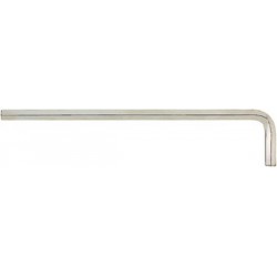 Clé coudée à 6 pans, modèle long, nickelé, Cote s/plats : 1,5 mm, Long. des branches 91 x 15 mm