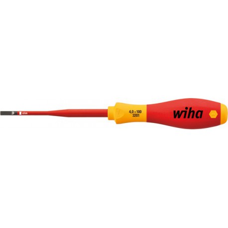 Tournevis plat VDE slimFix, Larg. : de la lame : 3,5 mm, Épais. : de la lame 0,6 mm, Long. de la lame 100 mm, Long. totale : 204 mm, Ø de la lame : 5,3 mm