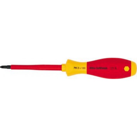 Tournevis cruciforme PH VDE, avec lame ronde, Dimensions : PH 2, Long. de la lame 100 mm, Long. totale 218 mm, Ø de la lame : 7,8 mm