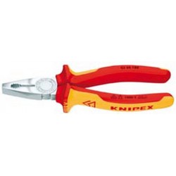 Pince universelle VDE en acier spécial pour outils, tête chromée, poignées à gaine en plastique, Long. : 160 mm, Capacité de coupe du Ø du fil dur 2,0 mm