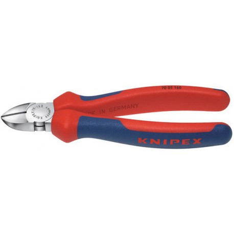 Pince coupante de côté, tête chromée, poignées à gaine en plastique, Long. : 160 mm, Capacité de coupe pour fil semi-dur Ø 2,8 mm, fil dur Ø 2,0 mm