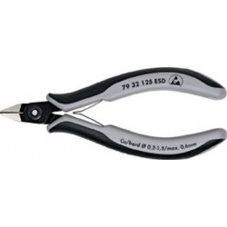 Pince coupante latérale de précision pour électronicien ESD, à biseau, Modèle à petite facette, tête pointue, Long. 125 mm