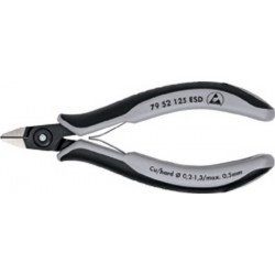Pince coupante latérale de précision pour électronicien ESD, à biseau, Modèle à très petite facette, tête pointue, Long. 125 mm