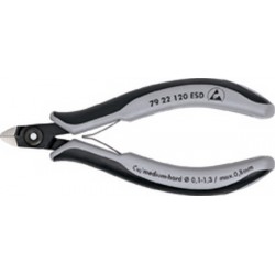 Pince coupante latérale de précision pour électronicien ESD, sans biseau, Modèle Sans facette, tête mini, Long. 120 mm