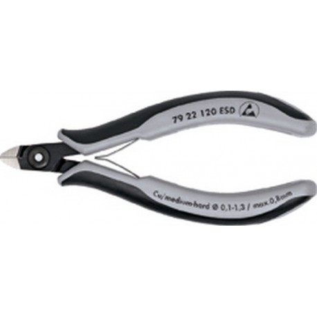 Pince coupante latérale de précision pour électronicien ESD, sans biseau, Modèle Sans facette, tête mini, Long. 120 mm