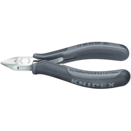 Pince coupante latérale d'électronicien ESD, Modèle sans biseau, tête pointue, Long. 115 mm