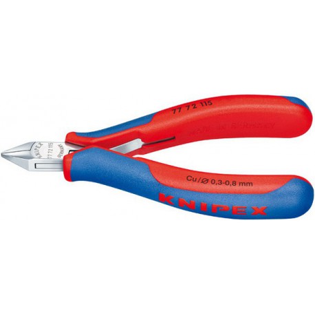 Pince coupante latérale d'électronicien, tête polie miroir, Modèle : avec petite biseau, mini-tête pointue, Long. 115 mm