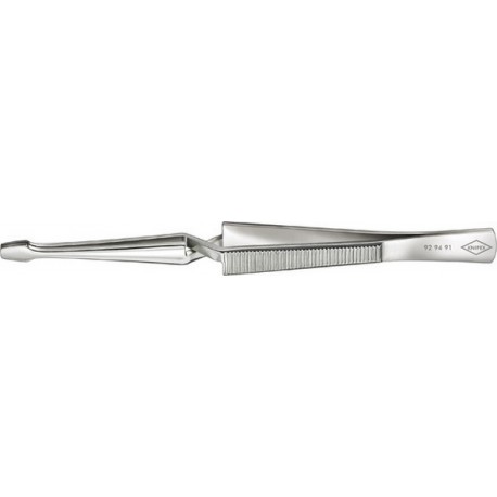 Brucelles à becs croisés, Pointes : droit, trapézoïdal, Surfaces de préhension denture fine, Surface nickelé, poignées cannelées, Long. : 160 mm