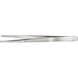 Brucelles de précision, Pointes : droit, rond, environ 2 mm de large, Surfaces de préhension denté finement en croix, Surface nickelé, poignées cannelées