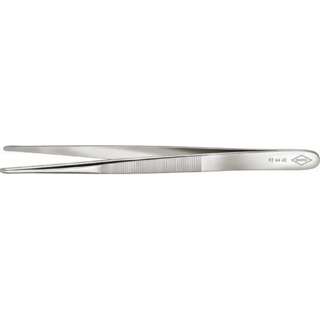 Brucelles de précision, Pointes : droit, rond, environ 2 mm de large, Surfaces de préhension denté finement en croix, Surface nickelé, poignées cannelées