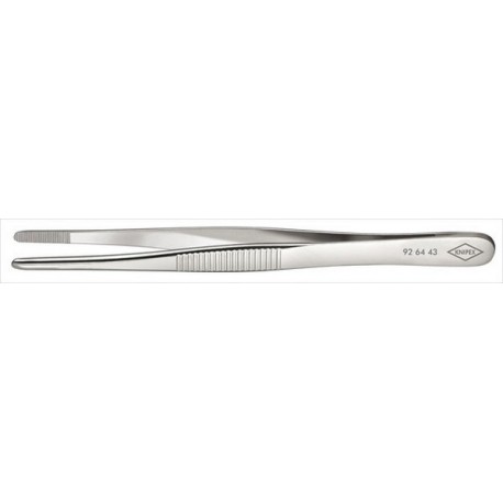 Brucelles de précision, Pointes : droit, rond, environ 3 mm de large, Surfaces de préhension denture fine, Surface nickelé, poignées cannelées