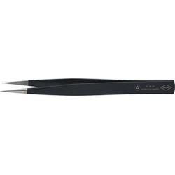 Brucelles de précision ESD, Pointes : pointu, droit, solide, Surfaces de préhension micro-rugueux par matage, Surface antireflet, noir, pointes brossées