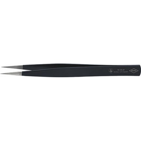 Brucelles de précision ESD, Pointes : pointu, droit, solide, Surfaces de préhension micro-rugueux par matage, Surface antireflet, noir, pointes brossées