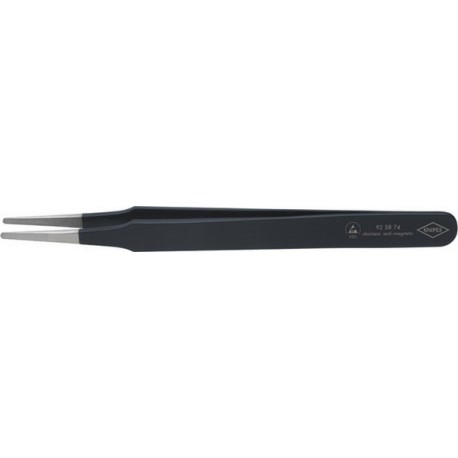 Brucelles de précision ESD, Pointes : droit, rond, environ 2 mm de large, Surfaces de préhension micro-rugueux par matage, Surface antireflet