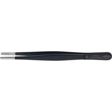 Brucelles de précision ESD, Pointes : droit, rond, environ 3,5 mm de large, Surfaces de préhension dentée, Surface antireflet, noir, pointes brossées