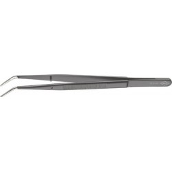 Brucelles de précision, avec guide, Pointes : coudé, pointu, étroit, Surfaces de préhension denture fine, Surface revêtement noir antireflet.