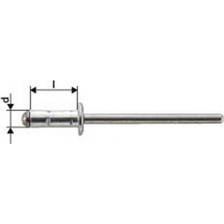 Rivet aveugle multiserrage alu/acier inoxydable têtesemi-bombée 4x13mm (Par 1000)