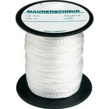 Cordeau de maçon, Perlon, Couleur : Blanc naturel, Long. 100 m, Résistance mécanique env. 50 kg, Ø : 1,2 mm