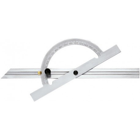 Rapporteur d'angle, réglable et coulissant en Long., Arc gradué : 300 mm, Long. des branches 600 mm