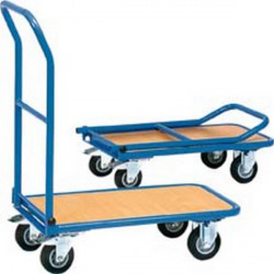 Chariot en tube d'acier avec arceau rabattable, Capacité : 250 kg, Dimensions 995 x 620 x 965 mm, Plateau 900 x 600 mm, Ø de roue : 160 mm, Poids : 25 kg