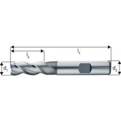Fraise cylindrique courte, type W, acier coupe rapide à 8% de cobalt, surface brillante à coupe centrale, pour aluminium, Ø d1 - k10 : 3 mm
