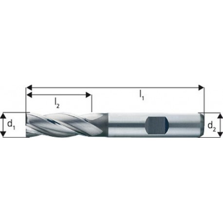 Fraise cylindrique courte, type N, en acier à coupe rapide à 8% de cobalt, sans revêtement, Ø d1 - k10 : 32,0 mm, Long. totale l1 133 mm