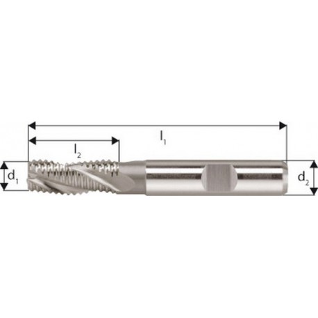 Fraise d'ébauche courte, type NR, en acier à coupe rapide à 5% de cobalt, sans revêtement, Ø d1 - k12 : 12,0 mm, Long. totale l1 83 mm