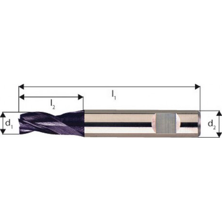 Microfraise extra courte, type N, en carbure monobloc, surface recouverte de TiAIN, Ø d1 - h10 : 3,00 mm, Long. totale l1 36 mm, Long. coupe l2 5 mm