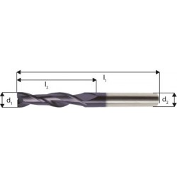Fraise cylindrique extra longue, en carbure monobloc, Ø d1 - h10 : 4,0 mm, Long. totale I1 75 mm, Long. coupe l2 25 mm, Ø queue d2 - h6 : 4 mm