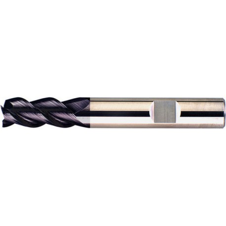 Fraise longue, 3 dents, 45°, en carbure monobloc, recouverte de TiAIN, Ø d1 - h10 : 10,0 mm, Long. totale l1 72 mm, Long. coupe l2 19 mm