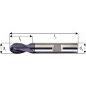 Fraise bout hémisphérique courte, type N, en carbure monobloc, surface à revêtement TiAlN, Ø d1 - h10 : 3,0 mm, Long. totale l1 50 mm