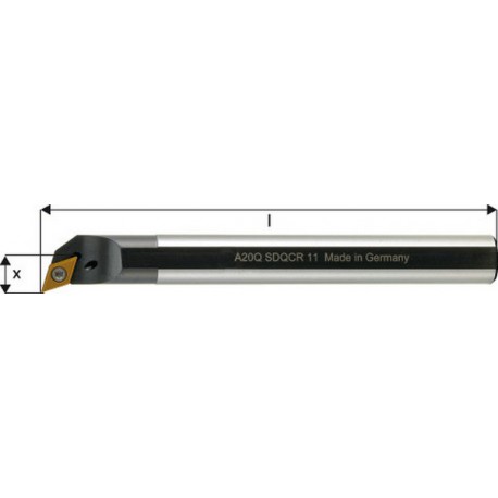 Barre d'alésage ISO 107,5° A..-SDQCR/L, à arrosage interne, Désignation : A20R SDQCL 11, Ø queue - dg7 20 mm, Dimensions Ø min. 26 mm