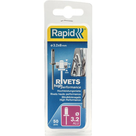 Rivets Universal Ř 32 x 8 mm incl. Foret 50 Unités Blister Rapid