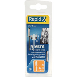 Rivets Universal Ř 4 x 18 mm incl. Foret 50 Unités Blister Rapid