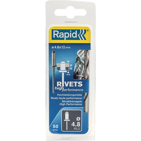 Rivets Universal Ř 48 x 12mm incl. Foret 50 Unités Blister Rapid