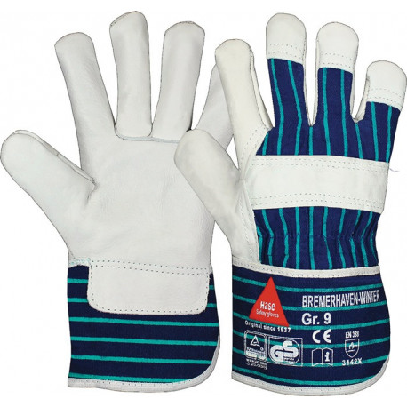 Gant d'hiver Bremerhaven taille 10 bleu EN 388 catégorie EPI II cuir fleur de vachette HASE (Par 12)