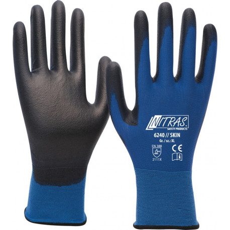 Gant Nitras Skin taille XL (9) bleu/noir EN 388 catégorie EPI II nylon avec polyuréthane NITRAS (Par 12)
