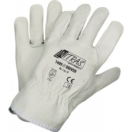 Gant Driver taille 9 gris cuir bovin plein EN 388 catégorie EPI II NITRAS (Par 12)