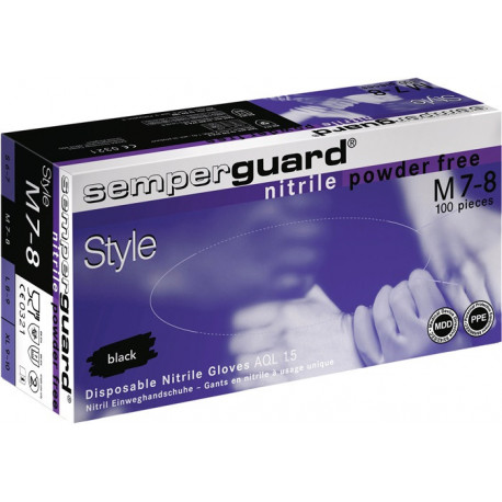 Gant jetable Semperguard Nitril Style taille S noir nitrile EN 374, EN 455 catégorie EPI III 100 pièces/boîte SEMPERIT