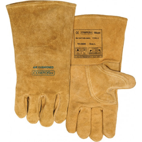 Gant de soudeur Bucktan taille L (9) jaune croûte de cuir EN 388, EN 12477, EN 1149-2 5 paire WELDAS (Par 5)