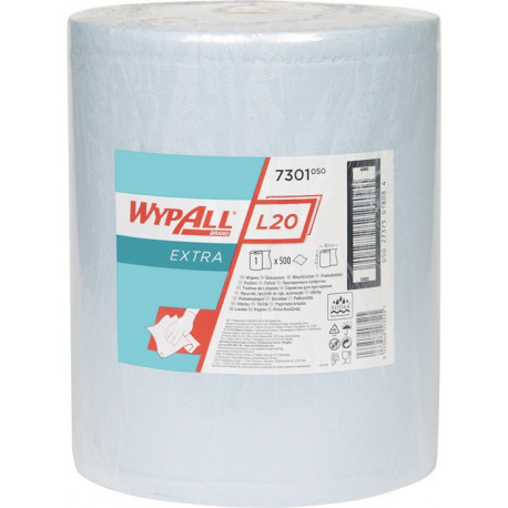 Torchon WYPALL L20 7301 L385xl325env. mm bleu 2 couches 500 serviettes/rouleau K