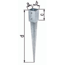 Point d'ancrage poteau a91xb91xc150xd900mm Acier brut, galvanisé à chaud