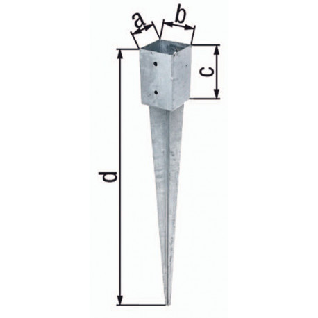 Point d'ancrage poteau a91xb91xc150xd900mm Acier brut, galvanisé à chaud