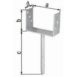 Support poteau ETA-10/0210 81x100x200x60mm Galvanisé à chaud avec ancrage en béton en acier ondulé